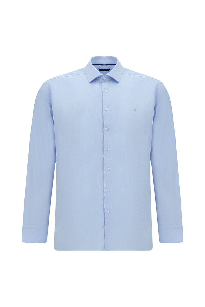 Açık Mavi Uzun Kol Klasik Desenli Lyocell Gömlek