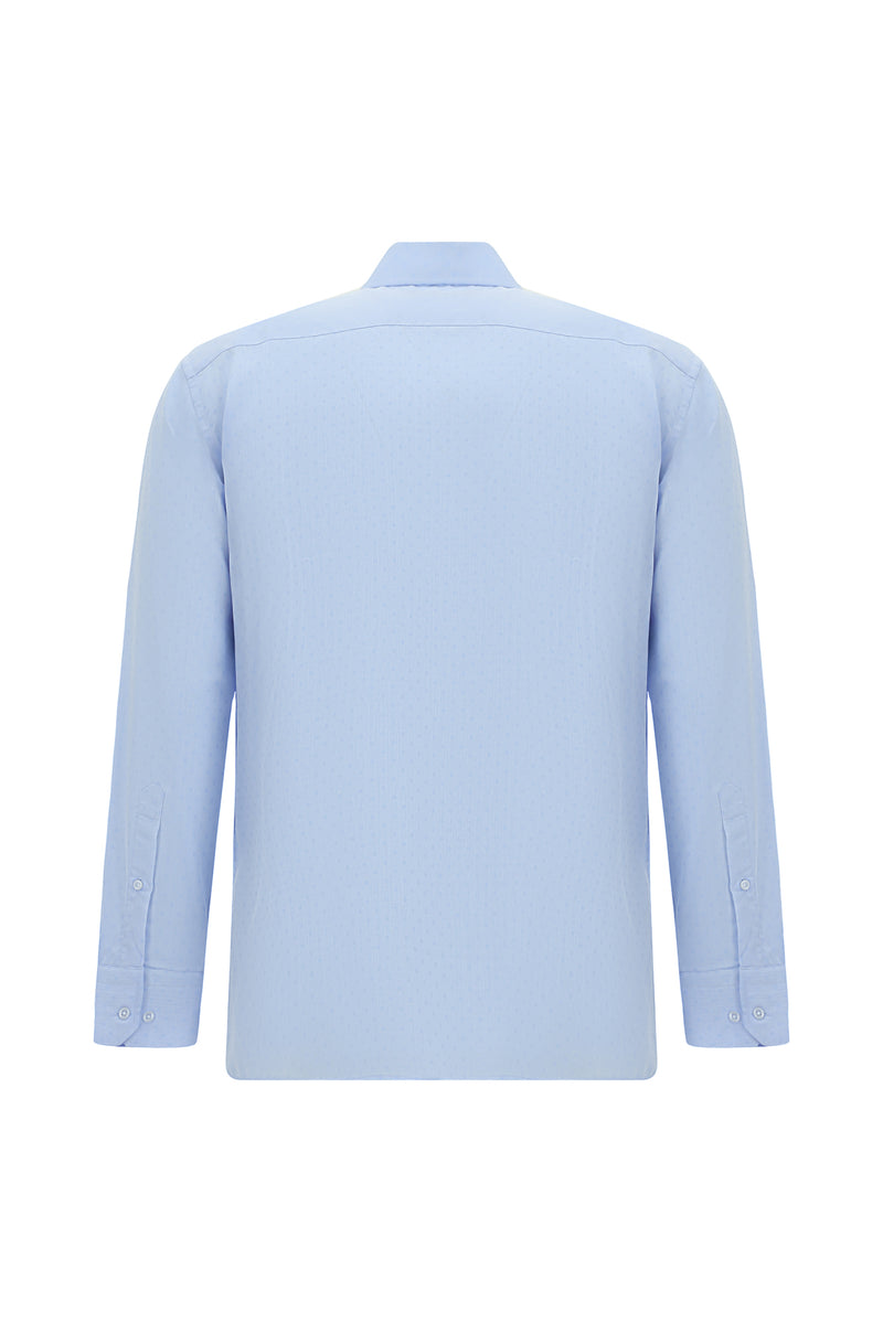 Açık Mavi Uzun Kol Klasik Desenli Lyocell Gömlek