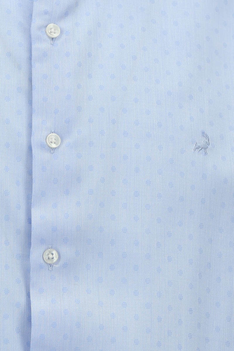 Açık Mavi Uzun Kol Klasik Desenli Lyocell Gömlek