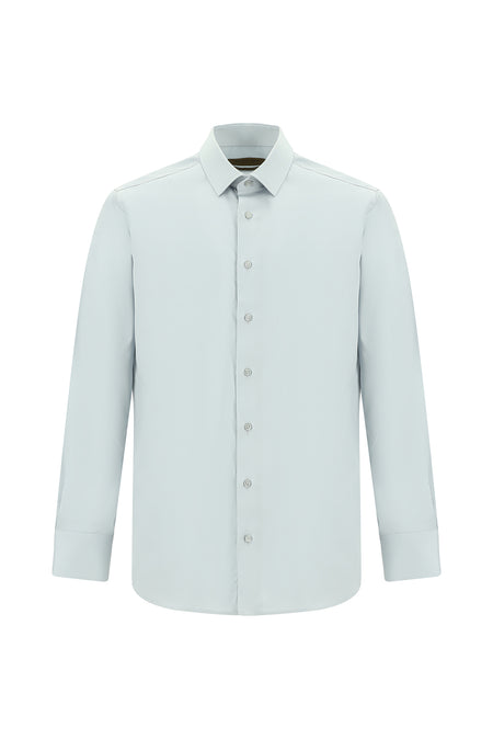 Orta Gri Uzun Kol Slim Fit Dar Kesim Klasik Non Iron Saten Pamuk Gömlek