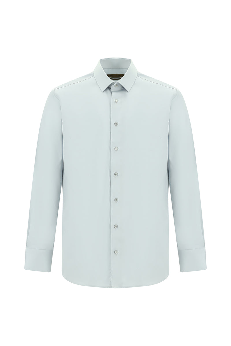 Orta Gri Uzun Kol Slim Fit Dar Kesim Klasik Non Iron Saten Pamuk Gömlek