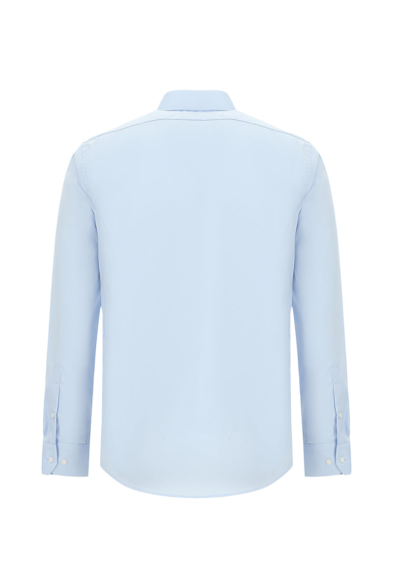 Uçuk Mavi Uzun Kol Slim Fit Dar Kesim Klasik Non Iron Saten Pamuk Gömlek