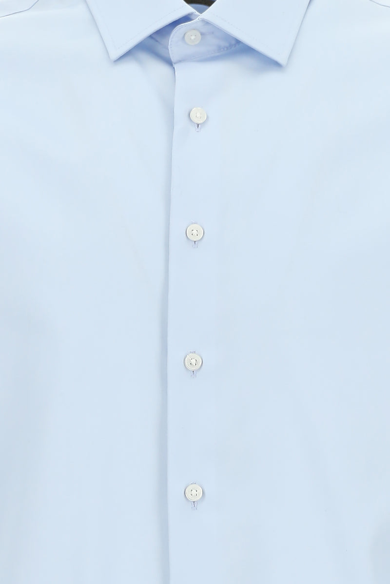 Uçuk Mavi Uzun Kol Slim Fit Dar Kesim Klasik Non Iron Saten Pamuk Gömlek