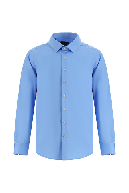 Aqua Mavisi Uzun Kol Slim Fit Dar Kesim Klasik Non Iron Saten Pamuk Gömlek