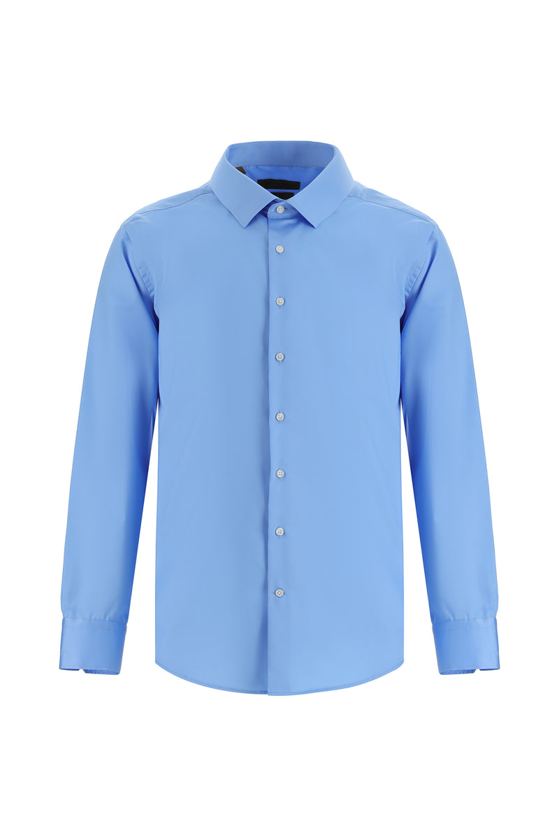 Aqua Mavisi Uzun Kol Slim Fit Dar Kesim Klasik Non Iron Saten Pamuk Gömlek