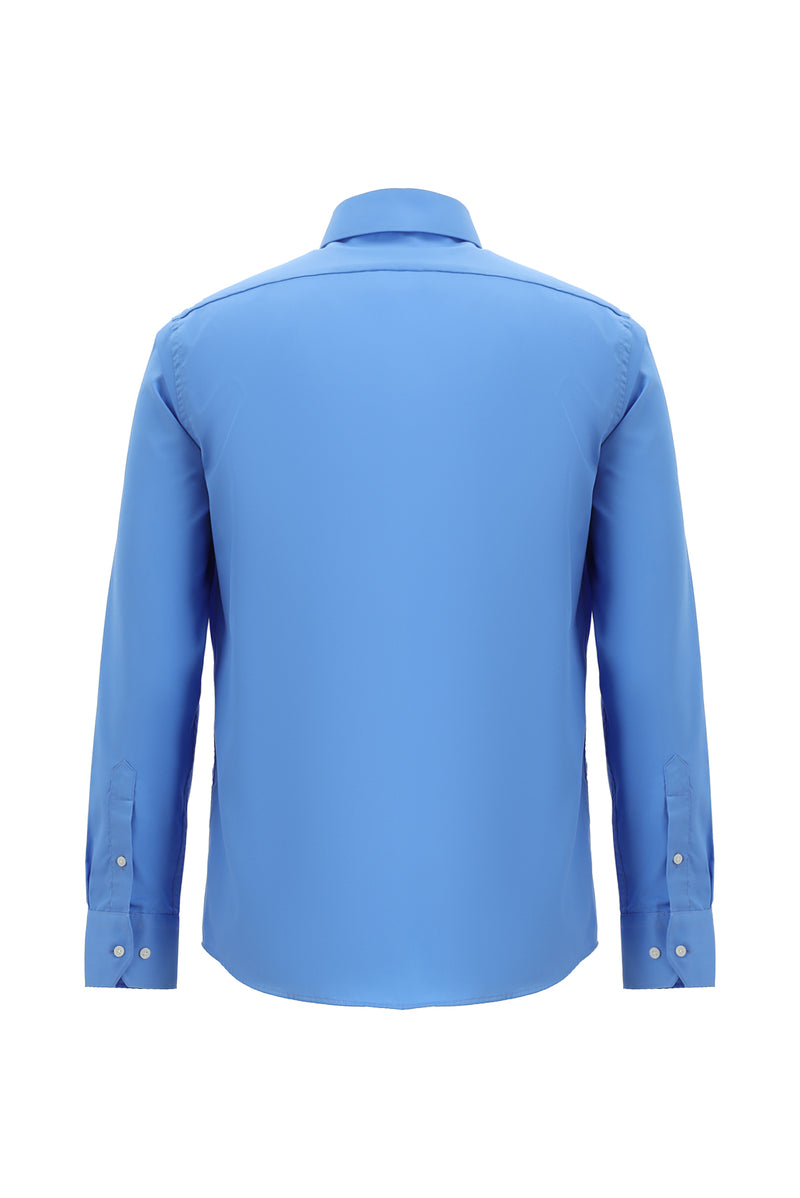 Koyu Mavi  Uzun Kol Slim Fit Dar Kesim Klasik Non Iron Saten Pamuk Gömlek