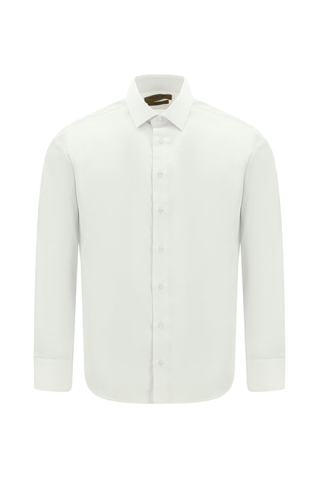 Beyaz Uzun Kol Slim Fit Dar Kesim Klasik Non Iron Saten Pamuk Gömlek