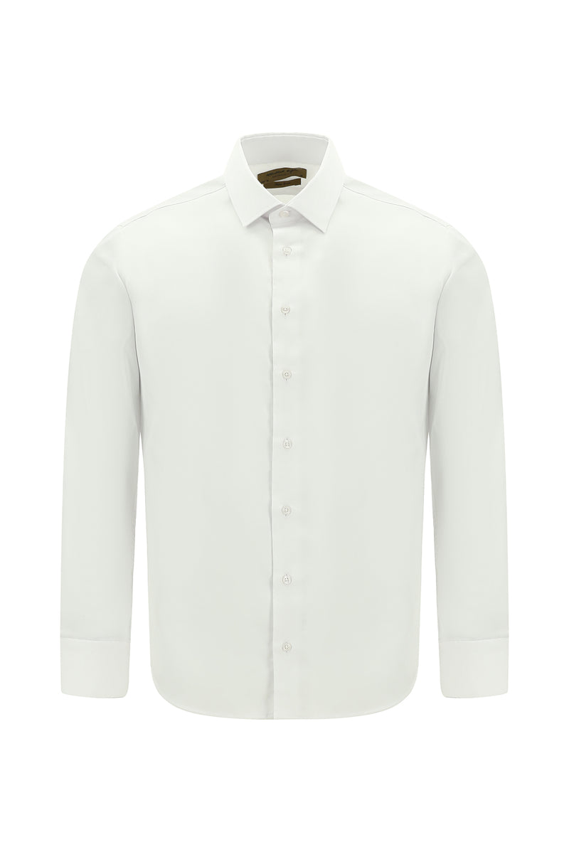 Beyaz Uzun Kol Slim Fit Dar Kesim Klasik Non Iron Saten Pamuk Gömlek