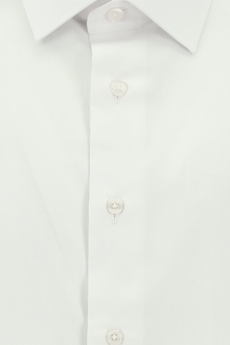 Beyaz Uzun Kol Slim Fit Dar Kesim Klasik Non Iron Saten Pamuk Gömlek