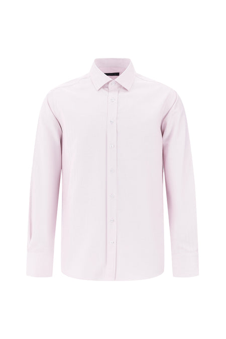 Toz Pembe Uzun Kol Slim Fit Dar Kesim Klasik Non Iron Saten Pamuk Gömlek