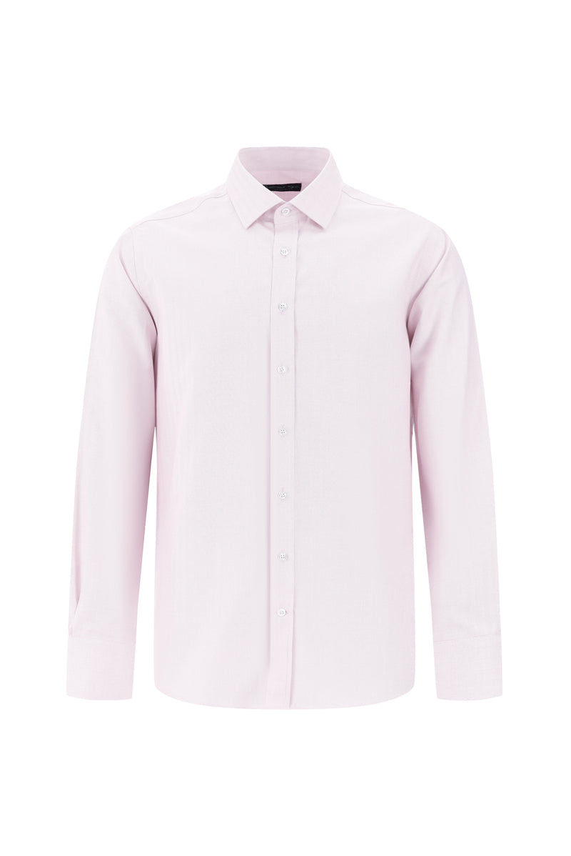 Toz Pembe Uzun Kol Slim Fit Dar Kesim Klasik Non Iron Saten Pamuk Gömlek