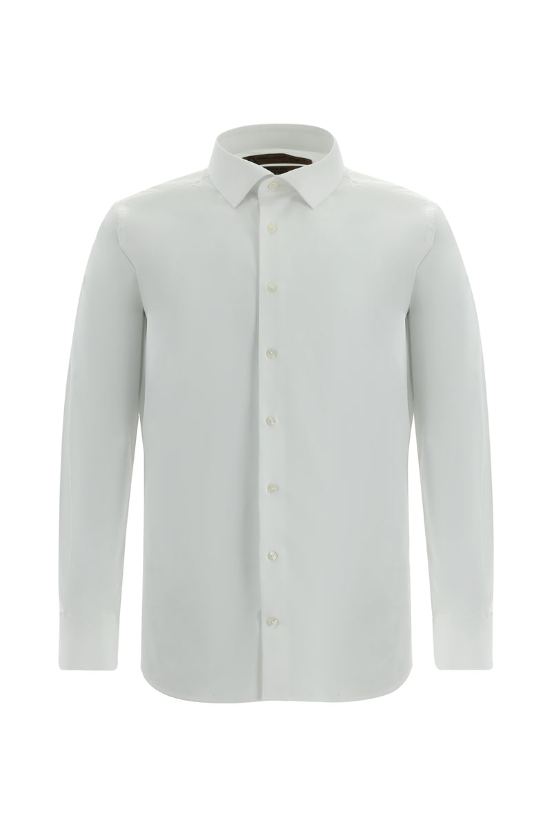 Beyaz Uzun Kol Slim Fit Dar Kesim Klasik Non Iron Saten Pamuk Gömlek