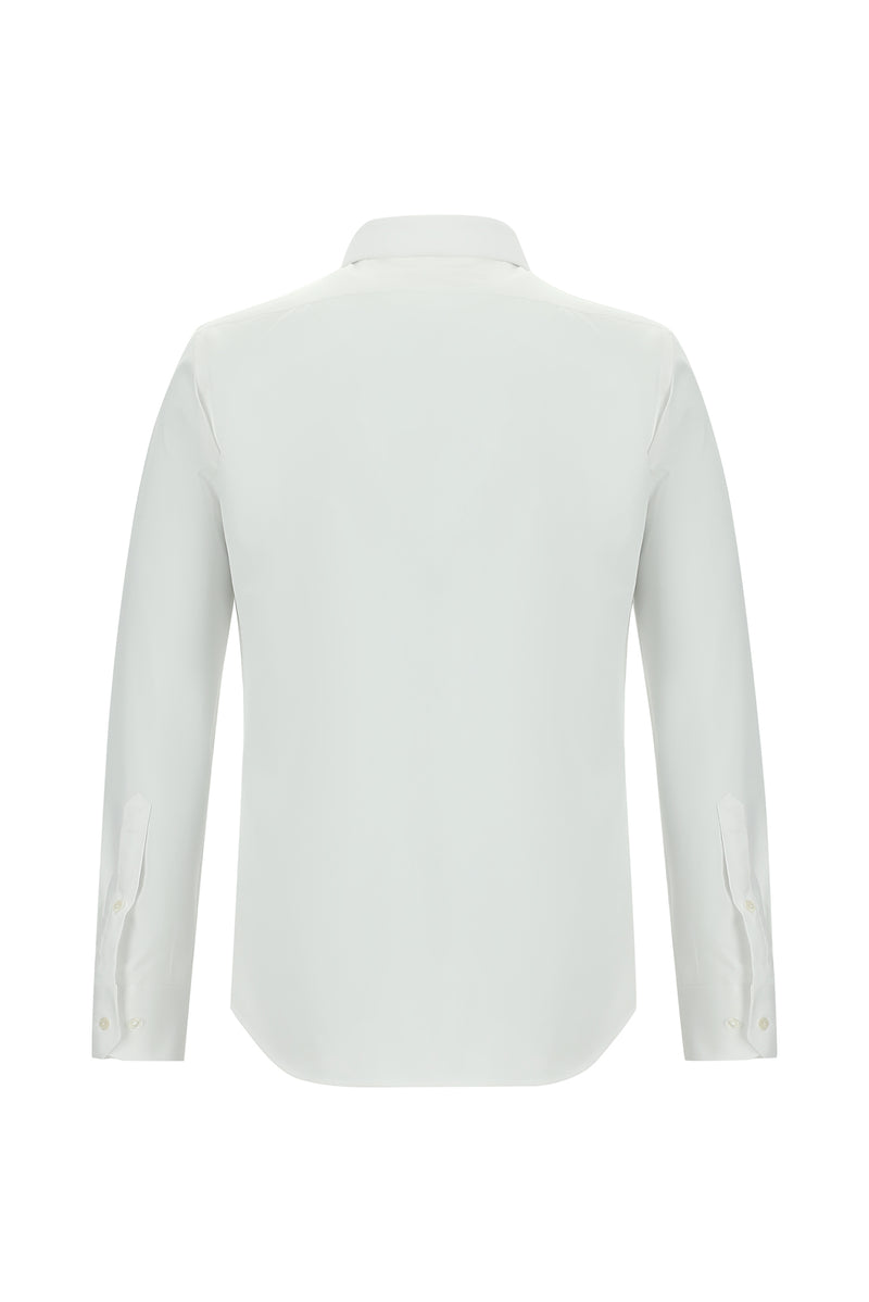 Beyaz Uzun Kol Slim Fit Dar Kesim Klasik Non Iron Saten Pamuk Gömlek