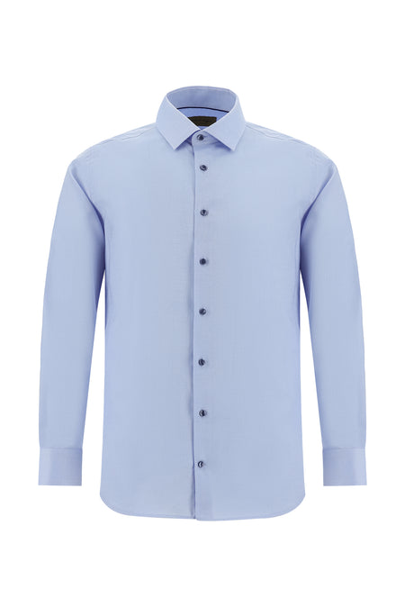Mavi Uzun Kol Slim Fit Dar Kesim Non Iron Oxford Klasik Pamuk Gömlek