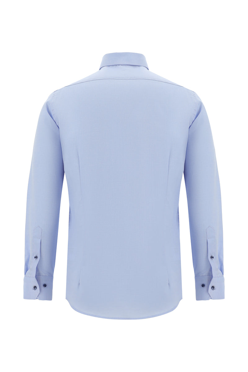 Mavi Uzun Kol Slim Fit Dar Kesim Non Iron Oxford Klasik Pamuk Gömlek