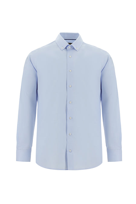 Açık Mavi Uzun Kol Slim Fit Dar Kesim Non Iron Oxford Pamuk Gömlek