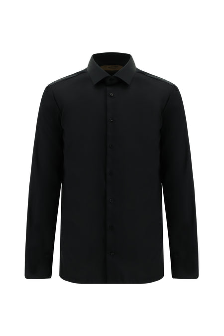 Siyah Uzun Kol Slim Fit Dar Kesim Non Iron Klasik Saten Pamuk Gömlek