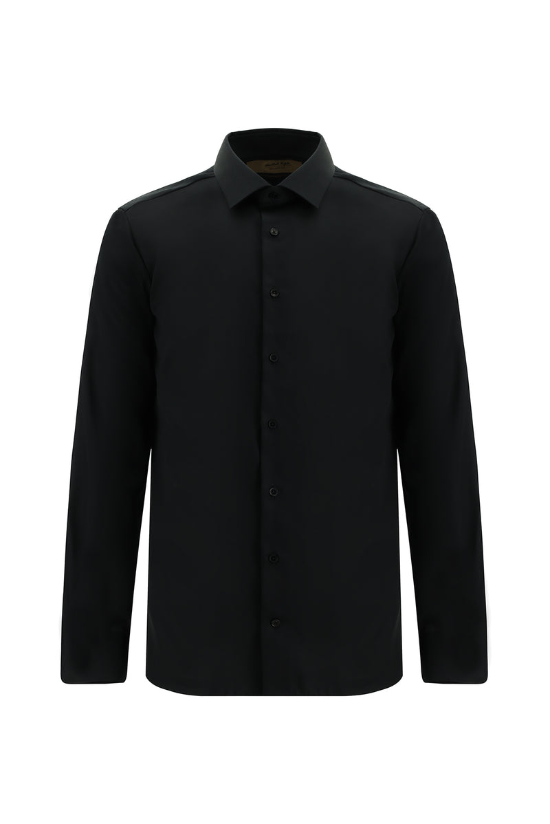 Siyah Uzun Kol Slim Fit Dar Kesim Non Iron Klasik Saten Pamuk Gömlek