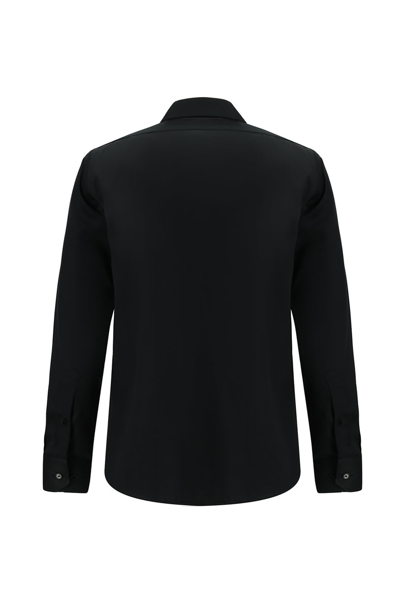 Siyah Uzun Kol Slim Fit Dar Kesim Non Iron Klasik Saten Pamuk Gömlek