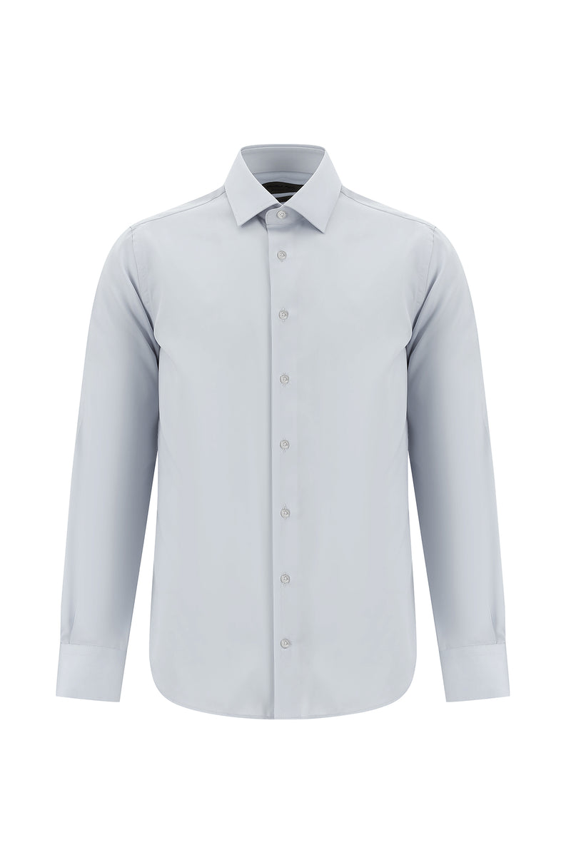 Orta Gri Uzun Kol Slim Fit Dar Kesim Non Iron Klasik Saten Pamuk Gömlek