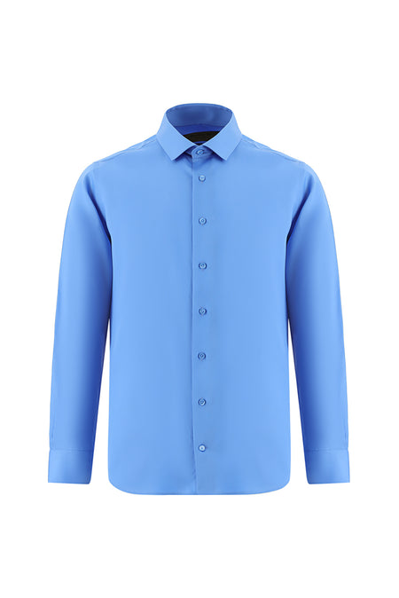 Koyu Mavi Uzun Kol Slim Fit Dar Kesim Non Iron Klasik Saten Pamuk Gömlek