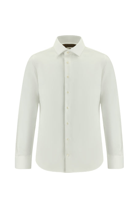 Beyaz Uzun Kol Slim Fit Dar Kesim Non Iron Klasik Saten Pamuk Gömlek