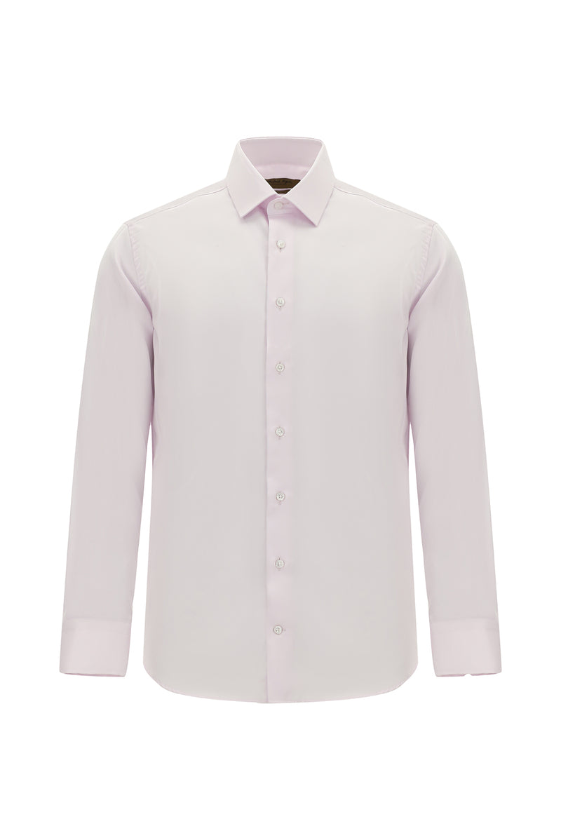 Toz Pembe Uzun Kol Slim Fit Dar Kesim Non Iron Klasik Saten Pamuk Gömlek