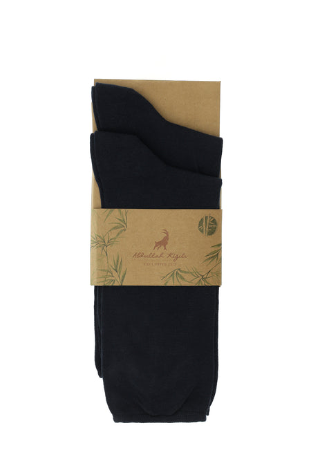 Lacivert 2'li Düz Bambu Karışımlı Lastiksiz Çorap Seti