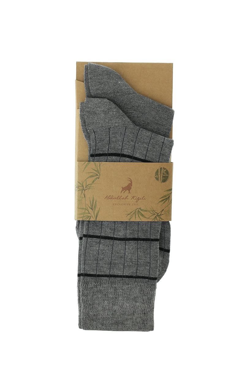 Açık Füme Melanj 2li Bambu Çizgili Çorap