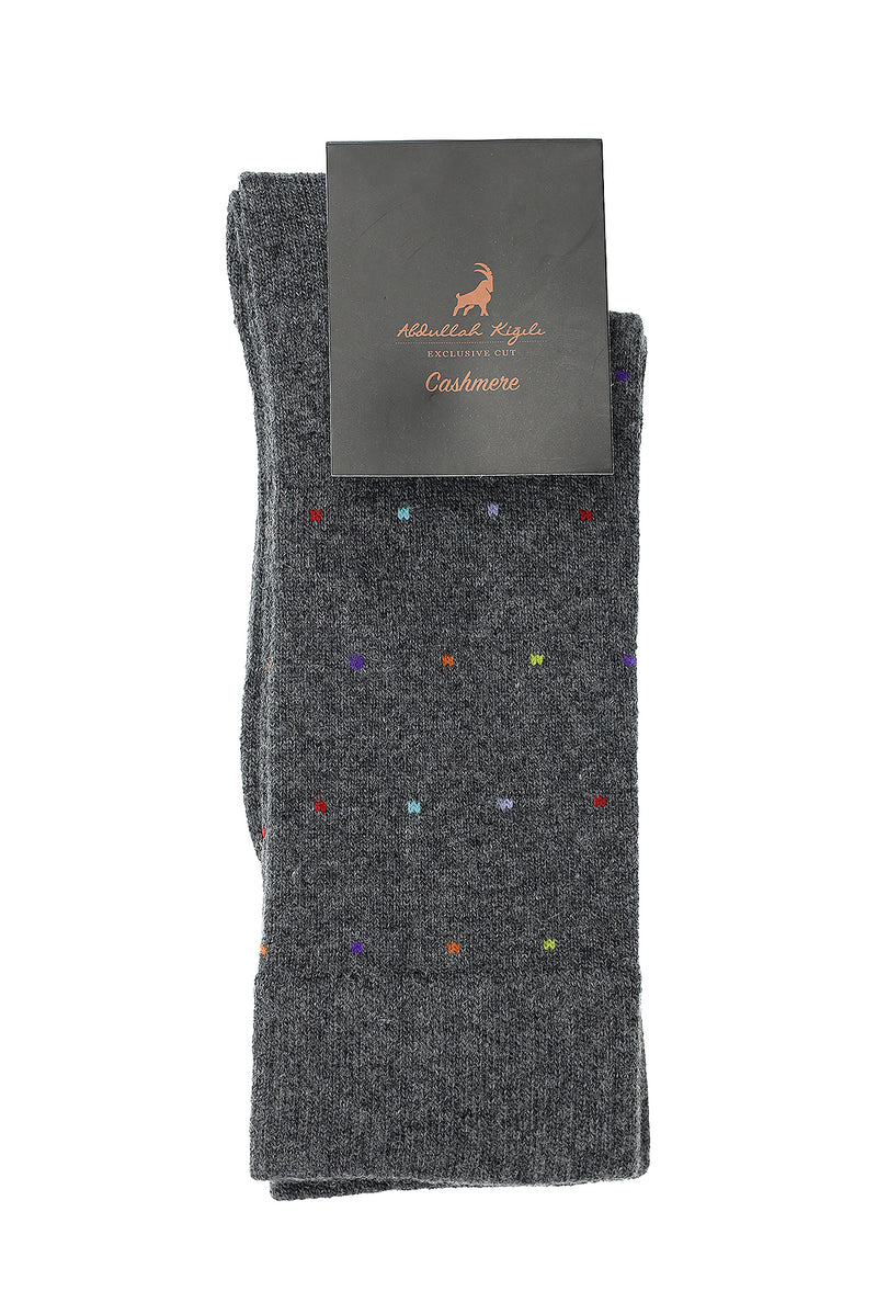 Açık Antrasit Melanj Yünlü Kaşmirli Desenli Çorap