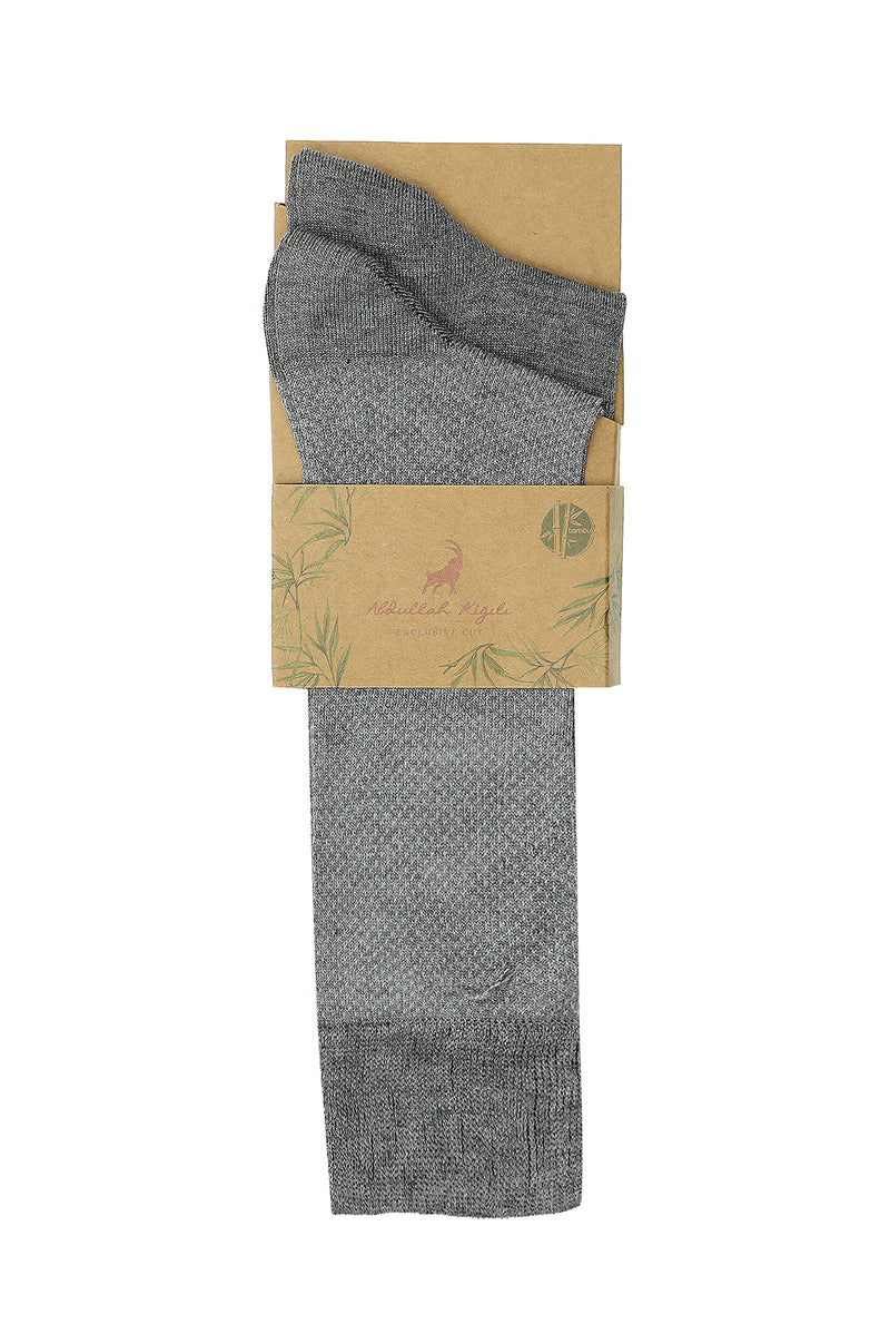 Orta Füme Melanj 2'li Desenli Bambu Karışımlı Çorap Seti
