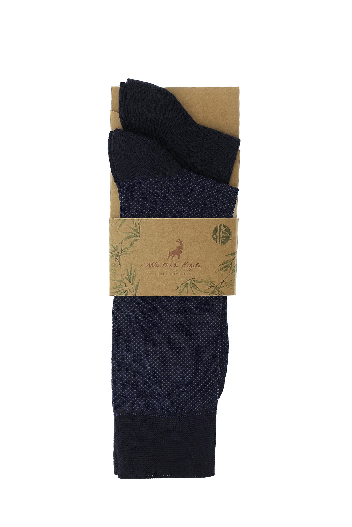 Orta Lacivert 2'li Desenli Bambu Karışımlı Çorap Seti