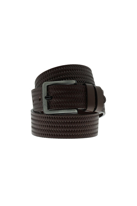 Koyu Kahve Spor Desenli Deri Kemer