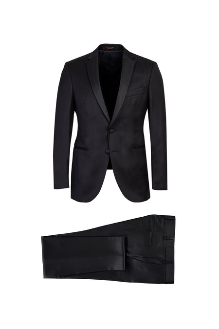 Siyah Slim Fit Dar Kesim Mono Yaka Yünlü Smokin & Damatlık