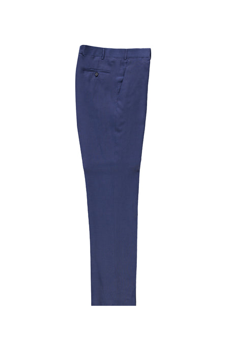 Orta Lacivert Relax Fit Rahat Kesim Klasik Keten Kumaş Pantolon