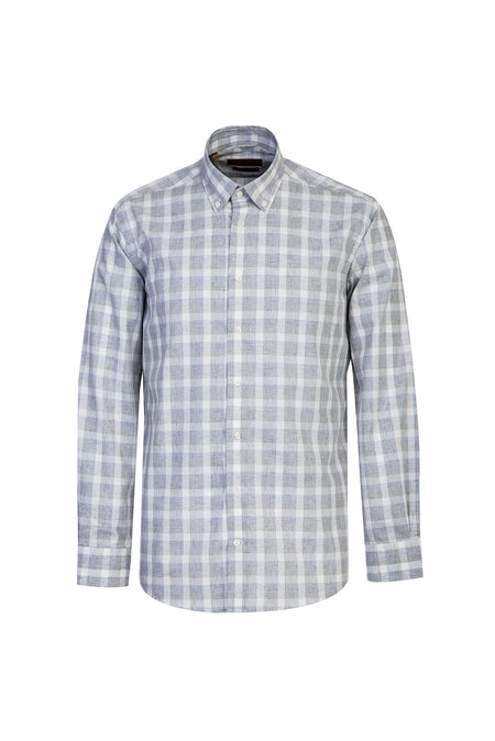 Açık Gri Uzun Kol Non Iron Regular Fit Ekose Pamuk Gömlek