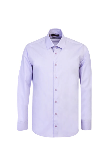 Açık Mor Uzun Kol Slim Fit Dar Kesim Pamuk Gömlek