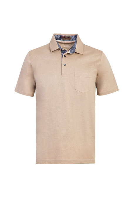 Açık Camel Polo Yaka Regular Fit Merserize Pamuk T-shirt