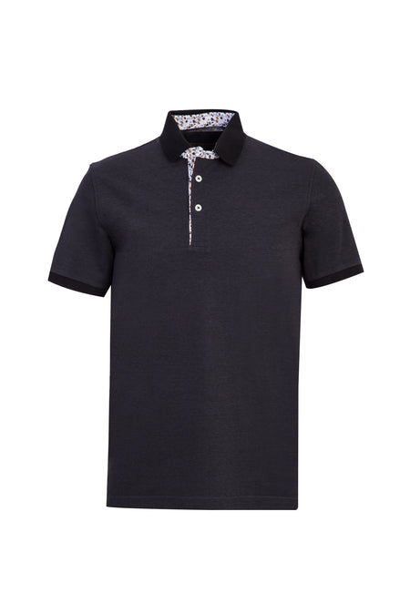 Siyah Polo Yaka Regular Fit Merserize Pamuk T-shirt