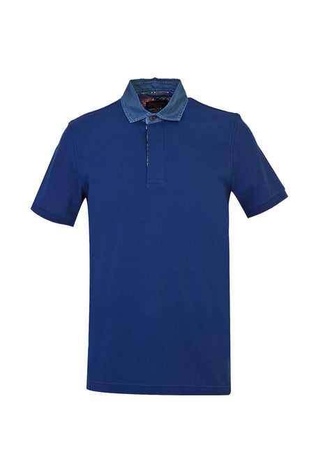Orta Lacivert Polo Yaka Regular Fit Pamuk T-shirt