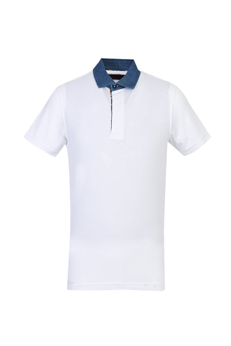 Beyaz Polo Yaka Regular Fit Pamuk T-shirt
