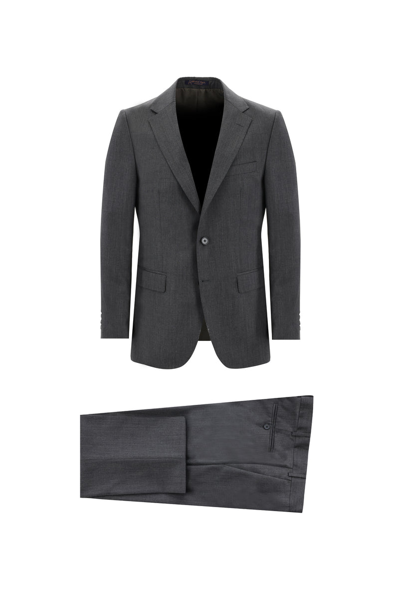 Açık Antrasit Slim Fit Dar Kesim Yünlü Klasik Takım Elbise
