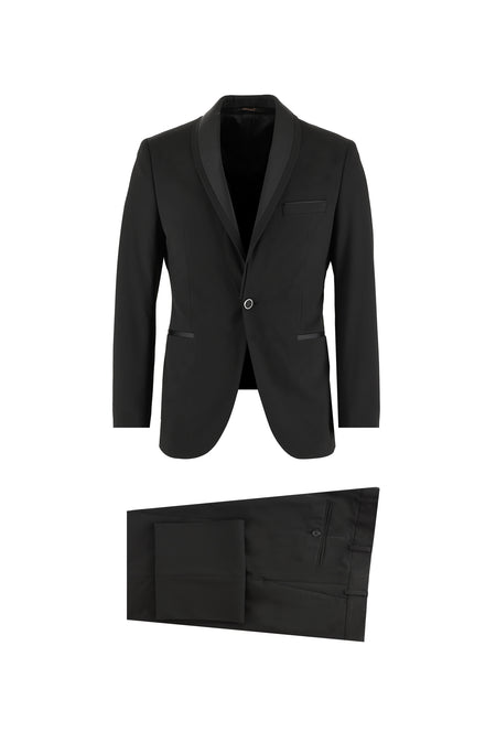 Siyah Slim Fit Dar Kesim Şal Yaka Smokin & Damatlık