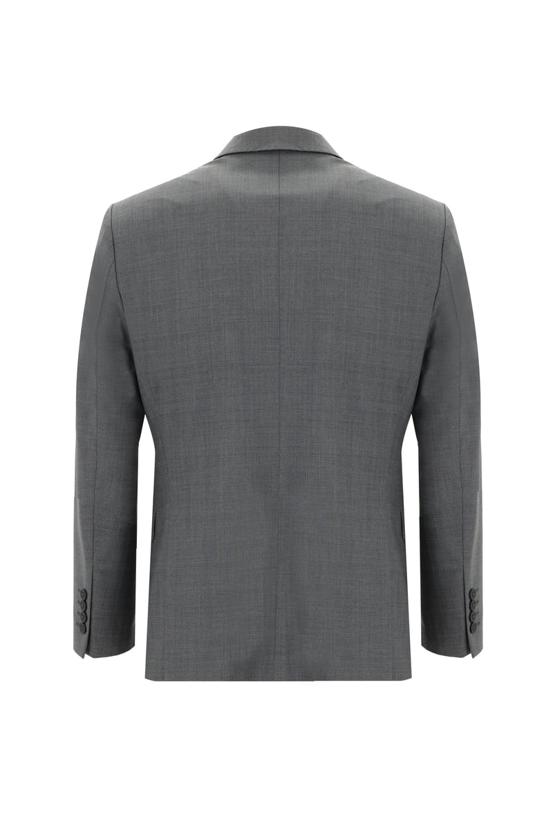 Orta Gri Slim Fit Dar Kesim Yünlü Klasik Desenli Takım Elbise