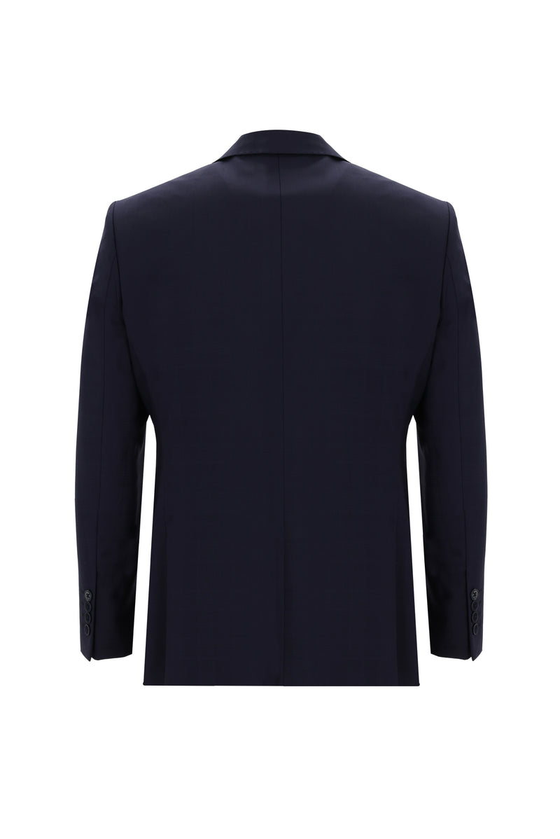 Orta Lacivert Slim Fit Dar Kesim Yünlü Klasik Desenli Takım Elbise
