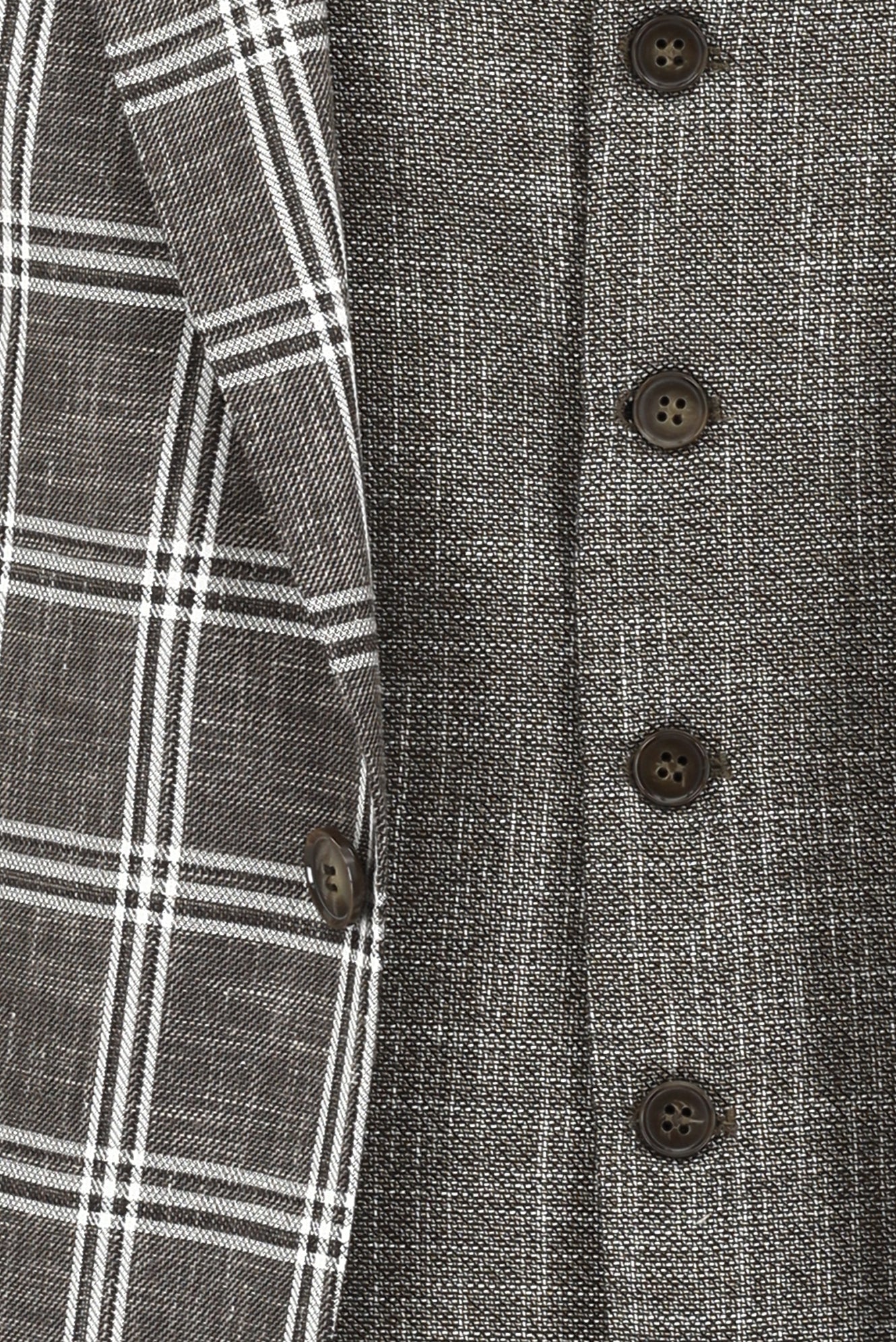 Acı Kahve Relaxed Fit Rahat Kesim Kombinli Yelekli Ekose Keten Takım Elbise