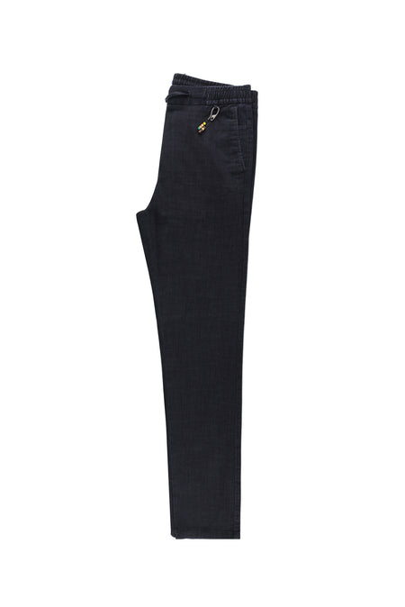 Siyah Regular Fit Beli Lastikli İpli Pamuklu Pantolon