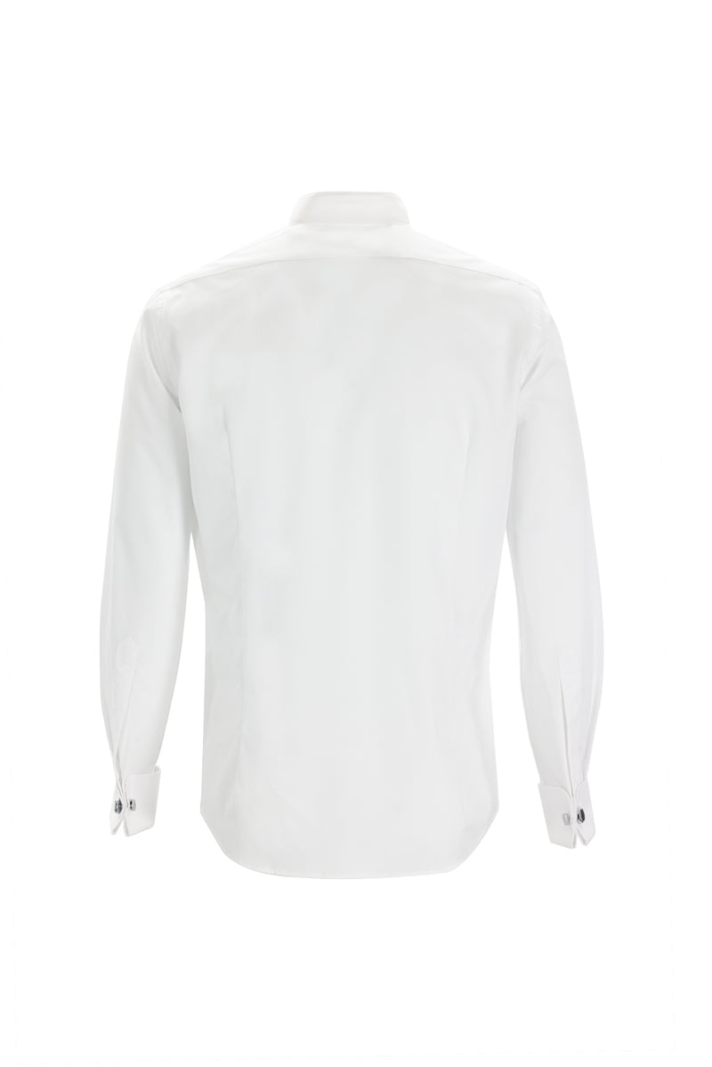 Beyaz Ata Yaka Slim Fit Dar Kesim Pamuk Gömlek