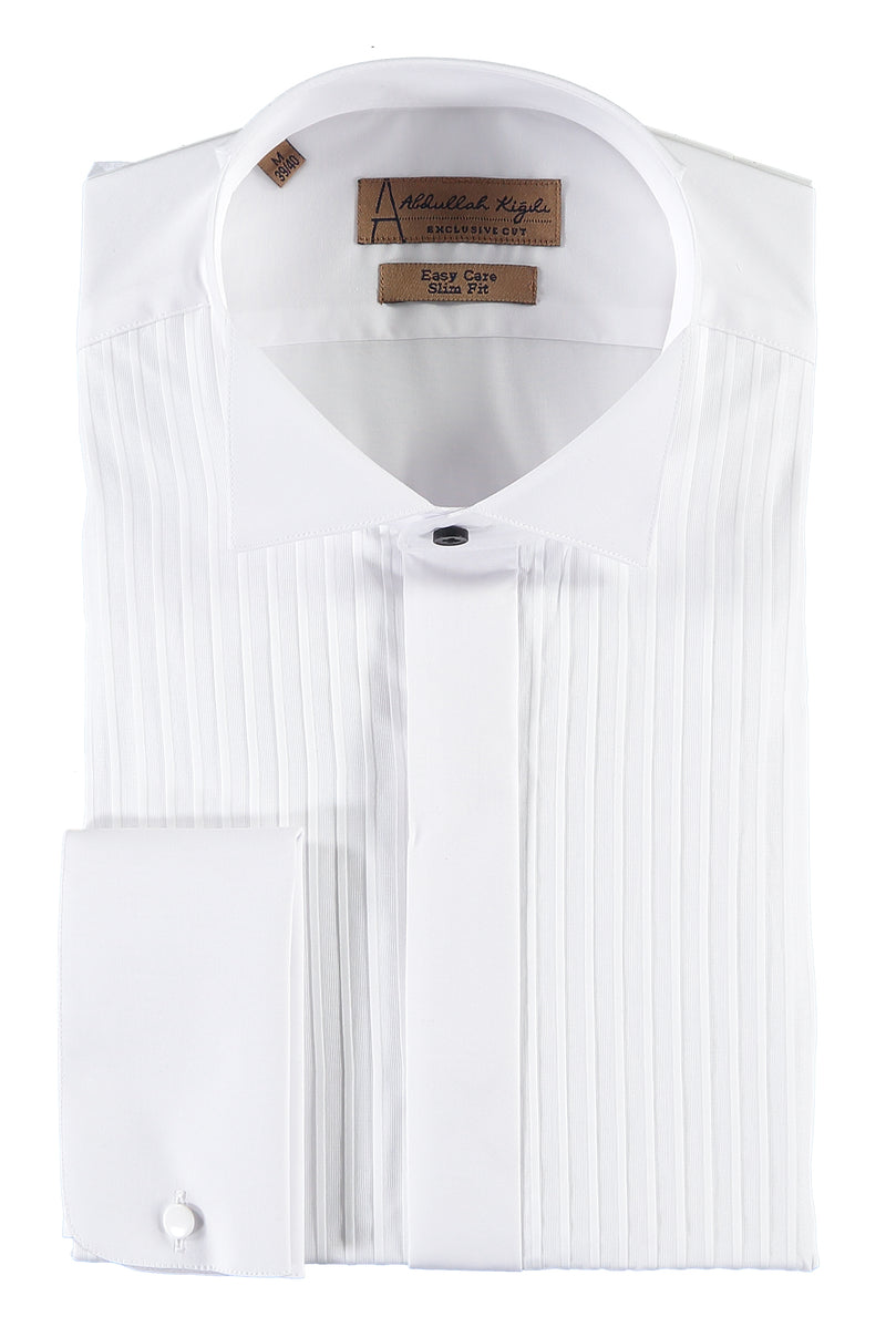 Beyaz Ata Yaka Slim Fit Dar Kesim Pamuk Gömlek