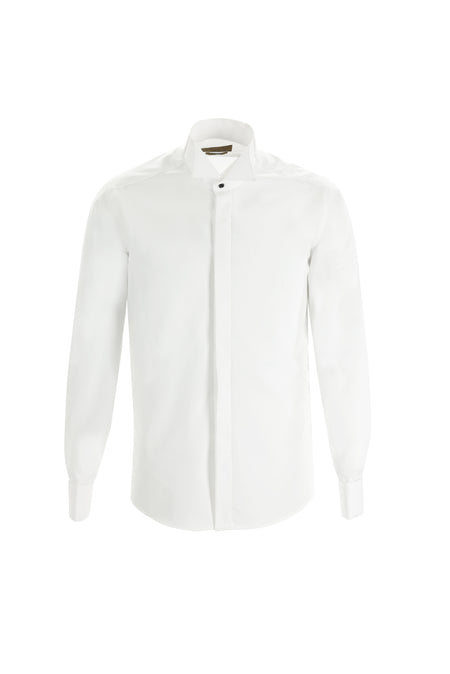 Beyaz Ata Yaka Slim Fit Dar Kesim Pamuk Gömlek